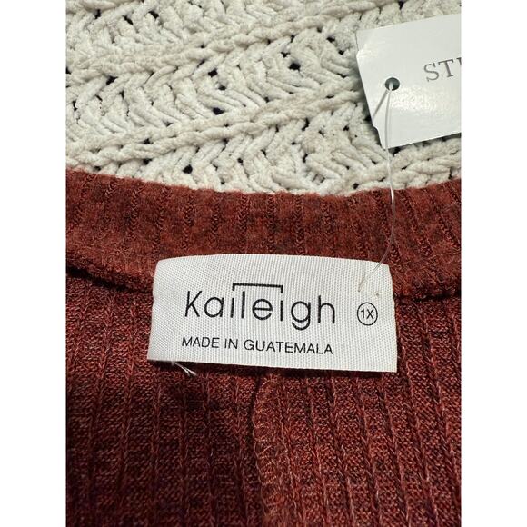 NWT Kaileigh Lauryn Fitted Side Tie Dress Womens Plus Sze 1X Orange Red Ribbed - Picture 2 of 8